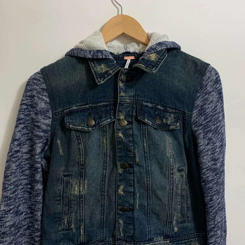 free people Knit Hooded Denim Jacket - Picture 3 of 5